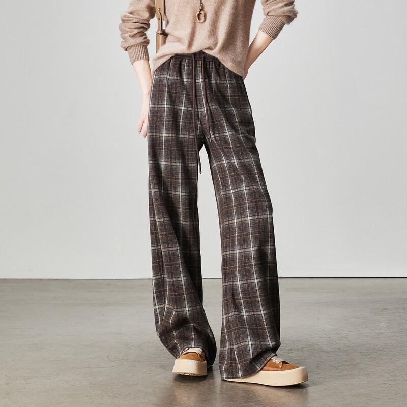 SOFSIL Retro Plaid High-Waisted Wide-Leg Trousers