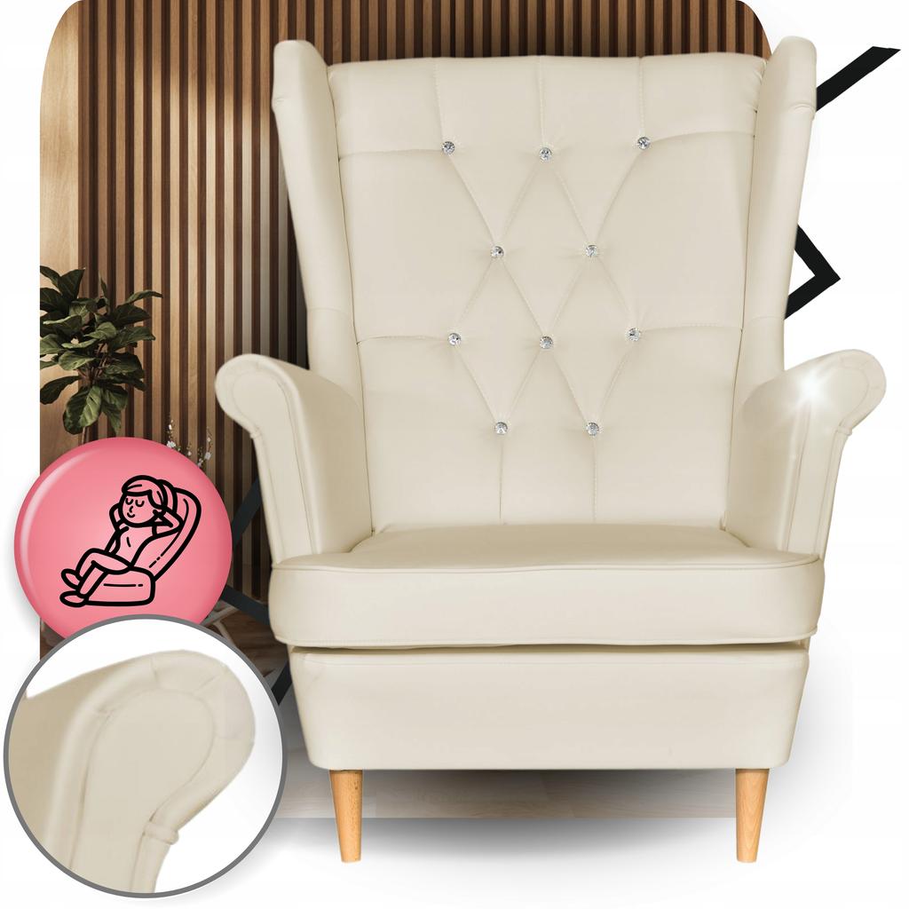 Armchair Uszak Eco Leather Gaja with Footrest Scandinavian Family Furniture Beige Cream