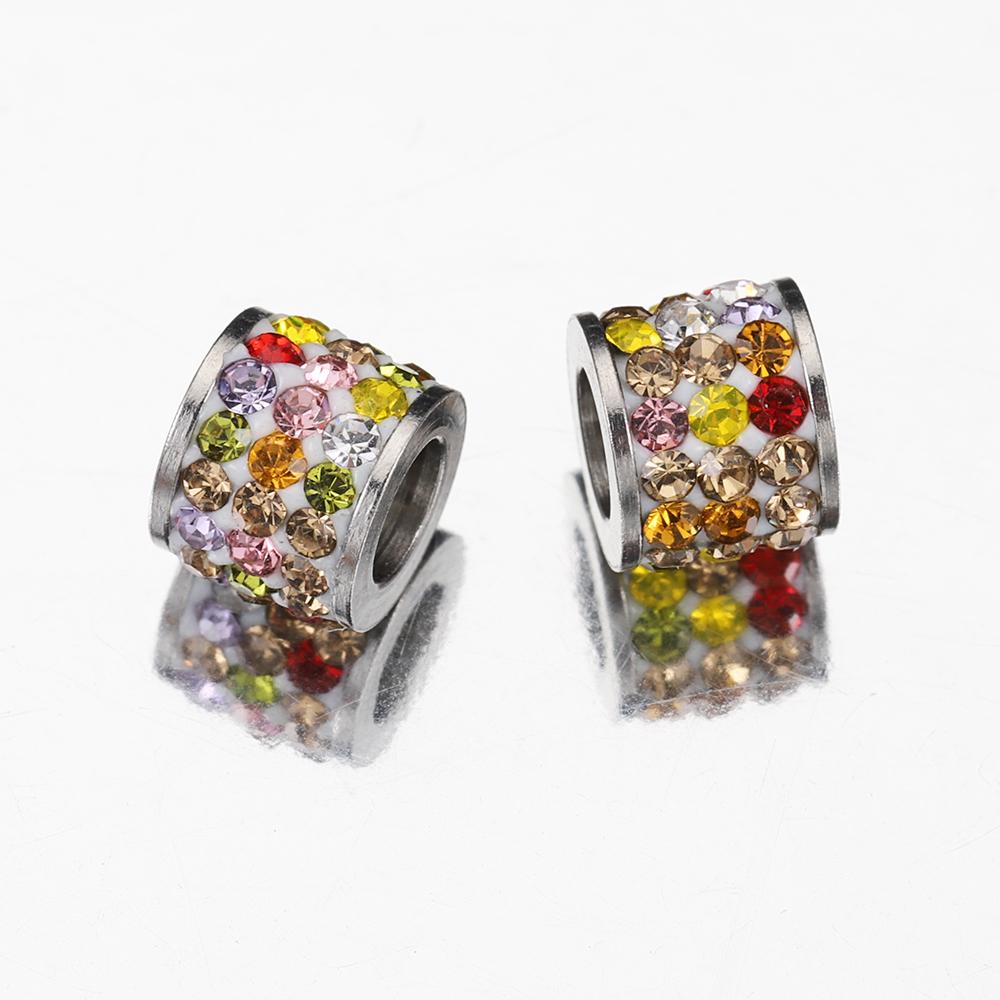 10pcs Mix Colorful Rhinestone Beads Stainless Steel Crystal Spacer Loose Beads Charms for Jewelry Making DIY Bracelet Necklace