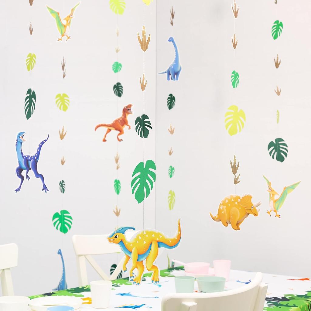 Cheerland Dinosaur Party Decorations Dino Birthday Garland Hanging Jurassic Dinosaur Streamer with Leaves for Boys Bday Party Decor Baby Shower