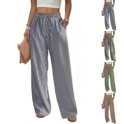 Damen Gestreifte Lässige Gerade Bein High-Waist Weite Hose
