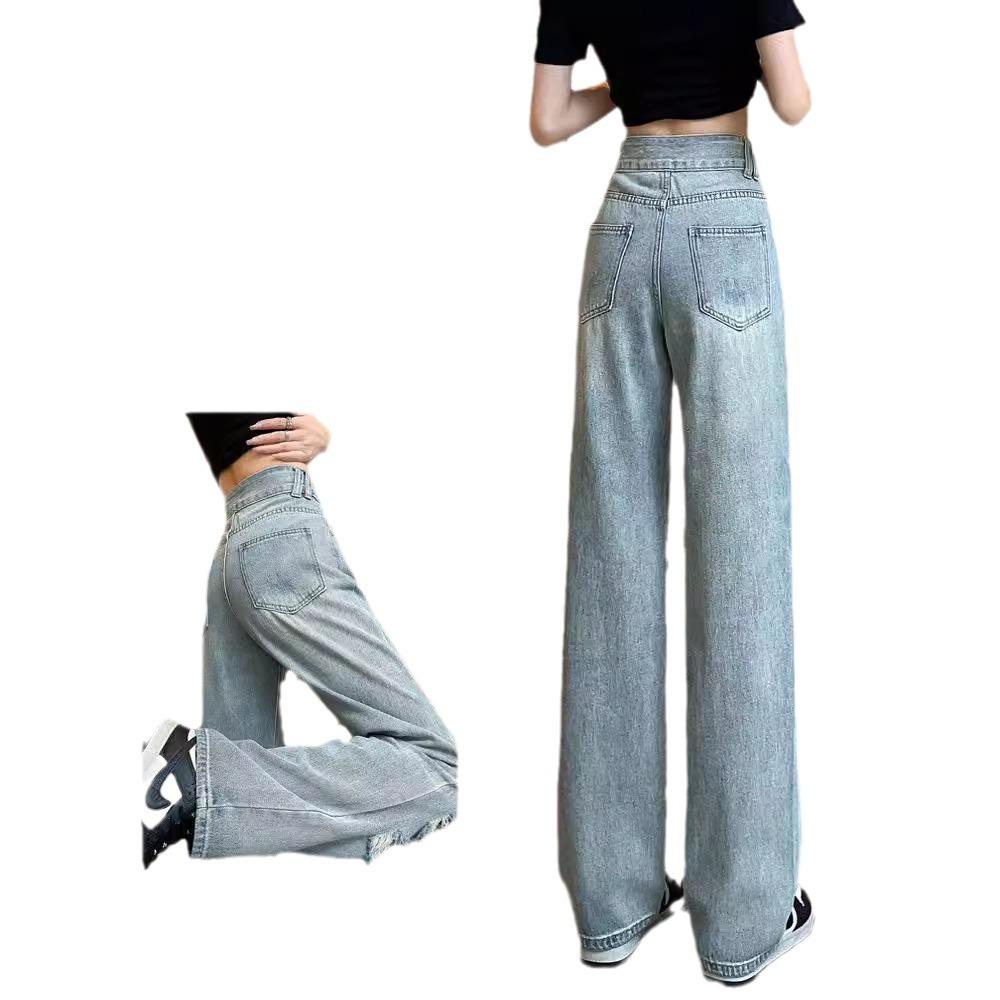 Women's High Waist Wide Leg Ripped Jeans - Summer 2024 Fashion, Loose Fit, Slimming Straight Beggar Style
