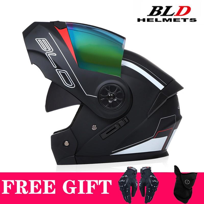 Full Face Motorcycle Helmet With Dual Visors Flip-Up Design Scooter E-Bike Riders