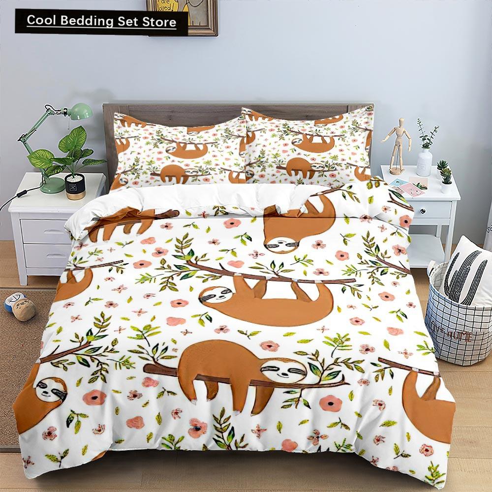 Cartoon Sloth Duvet Cover King Queen Funny Animal Bedding Set for Kids Wildlife Polyester Quilt Cover Children Birthday Gifts