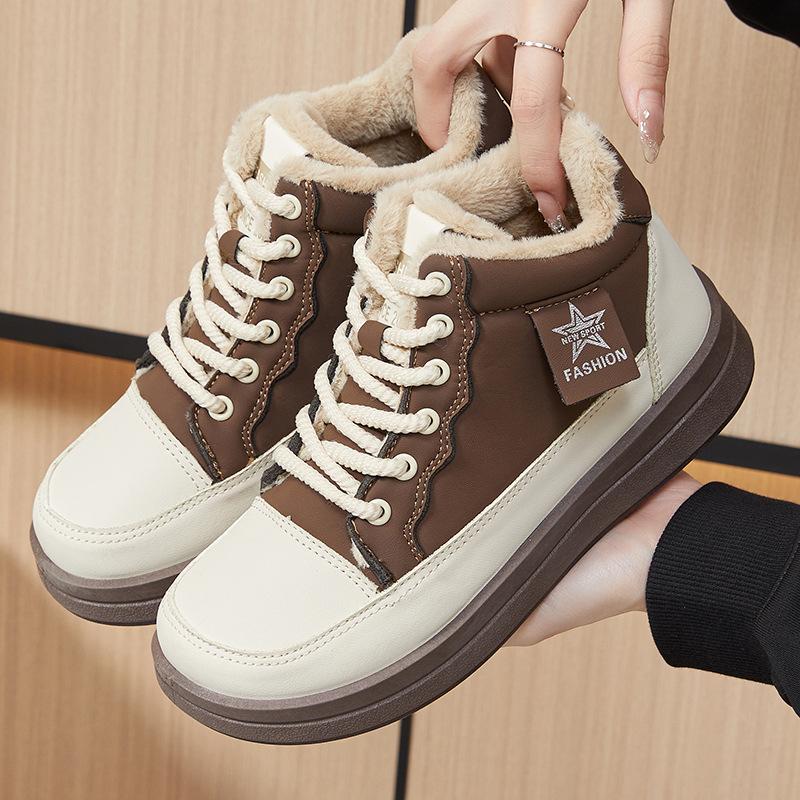 Warme Winter-Schneestiefel für Damen Schnür-Wanderschuhe Outdoor Anti-Rutsch-Sneaker Bequeme Kurze Stiefel mit Kunstfell gefüttert Damen-Knöchelboot