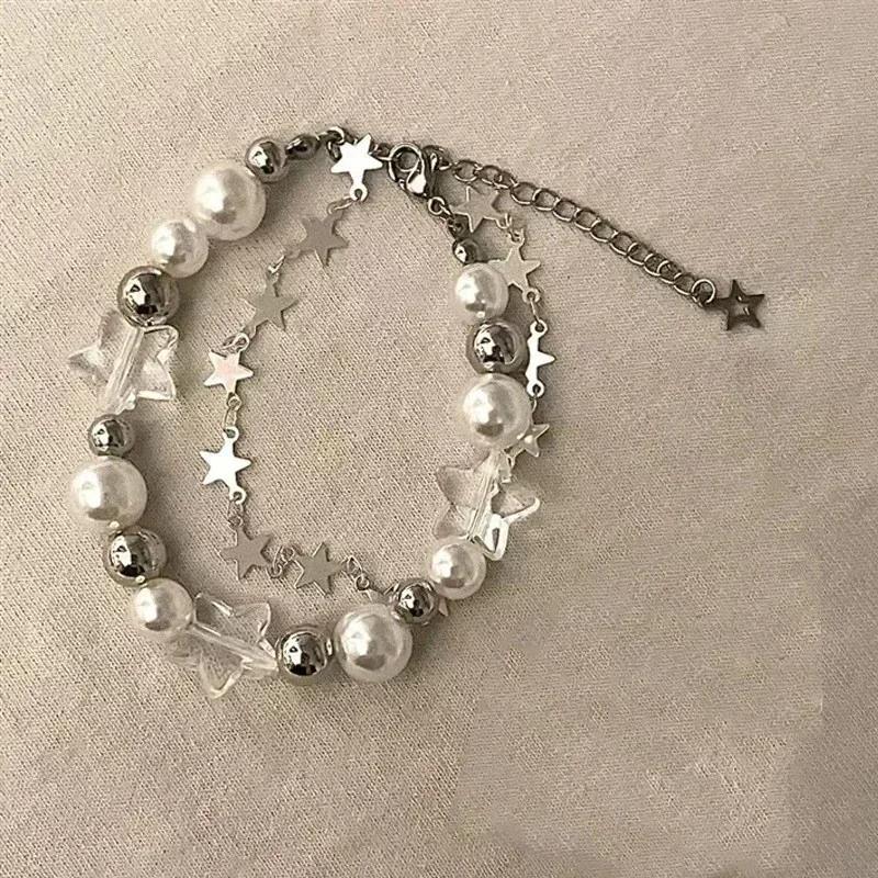 925 Silver Double Layer Pearl Bracelet for Women Girl Design Bead Korean Jewelry Charm Bracelet