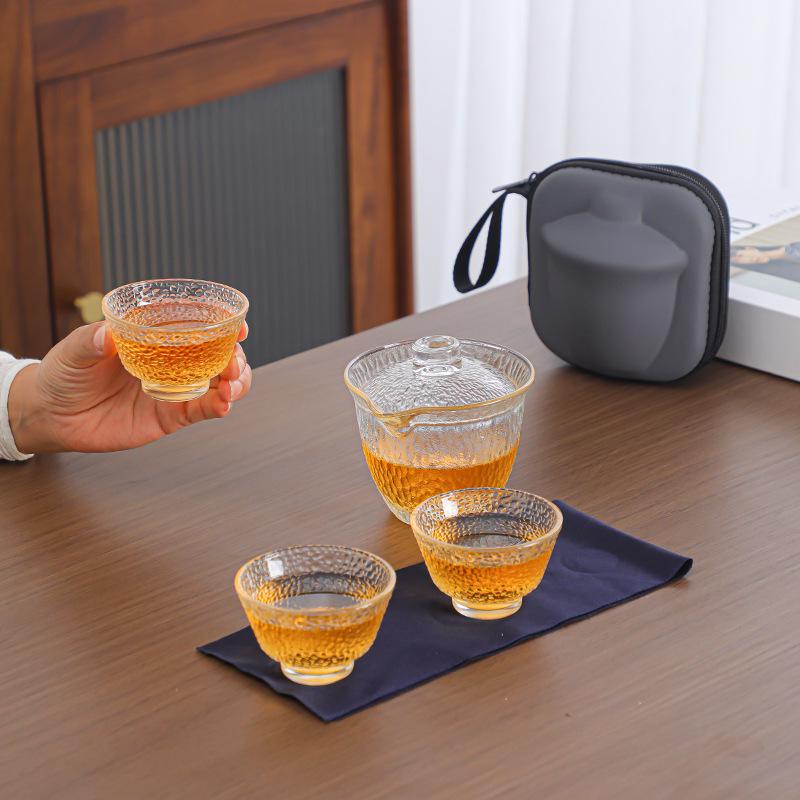 Portable Quick Brew Glass Teapot with Cups - Outdoor Travel Gongfu Tea Set
