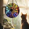 Halloween Stained Glass Pumpkin Suncatcher Adorable Ghost Design Hanging Window Decor for Indoor Outdoor Holiday Party