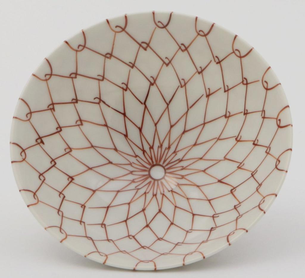 Kyoto Ware, Kiyomizu Ware, Hozan Kiln, Princess Tea Bowl, Red Mesh Pattern, B9-2