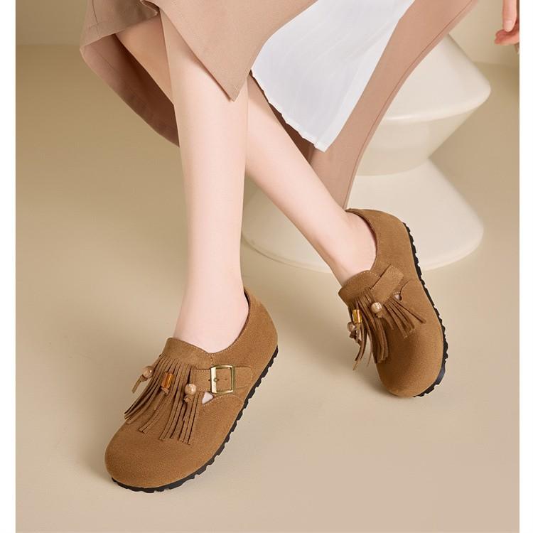 Flat Bottom One Pedal Fringed Shoes Women Wear Spring and Summer Retro Mori Bag Head Half Drag Muller Single Shoes Good-looking Versatile Women