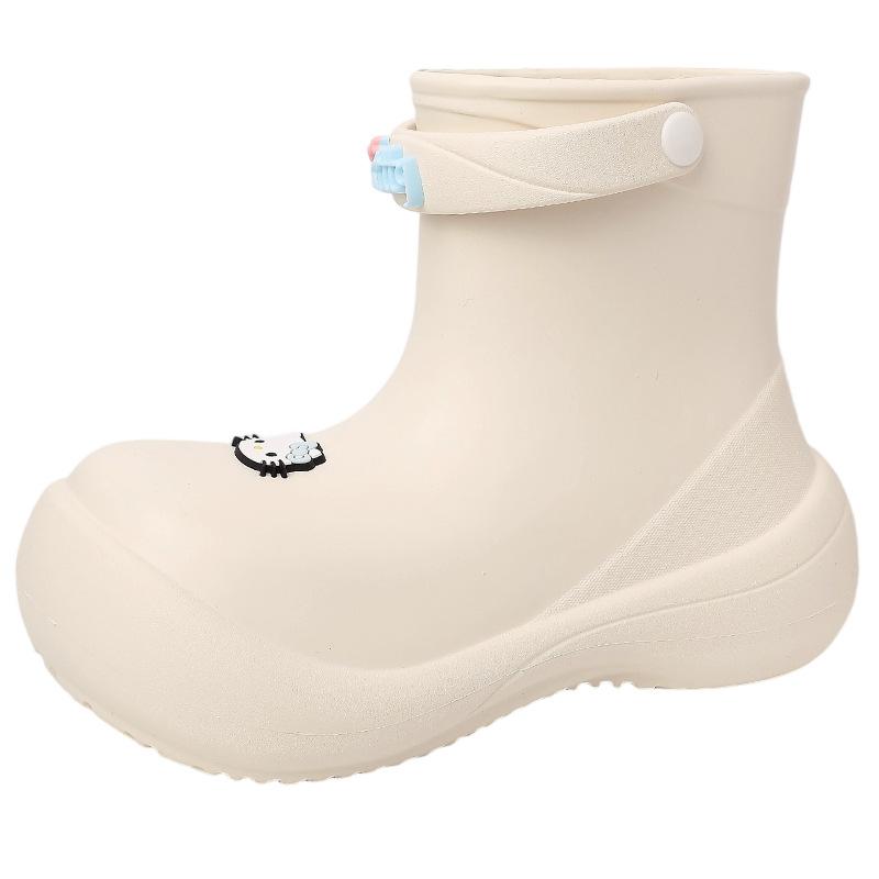 Cartoon solid color casual short boots Hello Kitty platform rain shoes women's summer fashion cute lazy one pedal rain boots