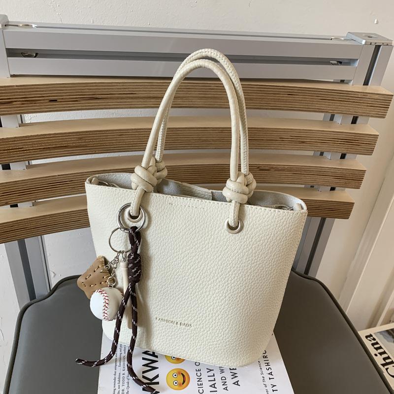 Premium Lychee Pattern Bucket Bag Women's 2025 New Portable Vegetable Basket Bag Fashionable Shoulder Messenger Bag