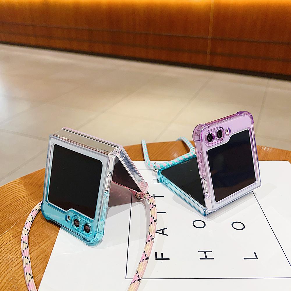 For Samsung Galaxy Z Flip7 FE 5G/Z Flip6 5G Case Gradient Color TPU Phone Cover with Lanyard