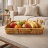 Plastic Imitation Rattan Storage Basket Handmade Space Saving Handwoven Rattan Basket Rectangular with Wooden Handle