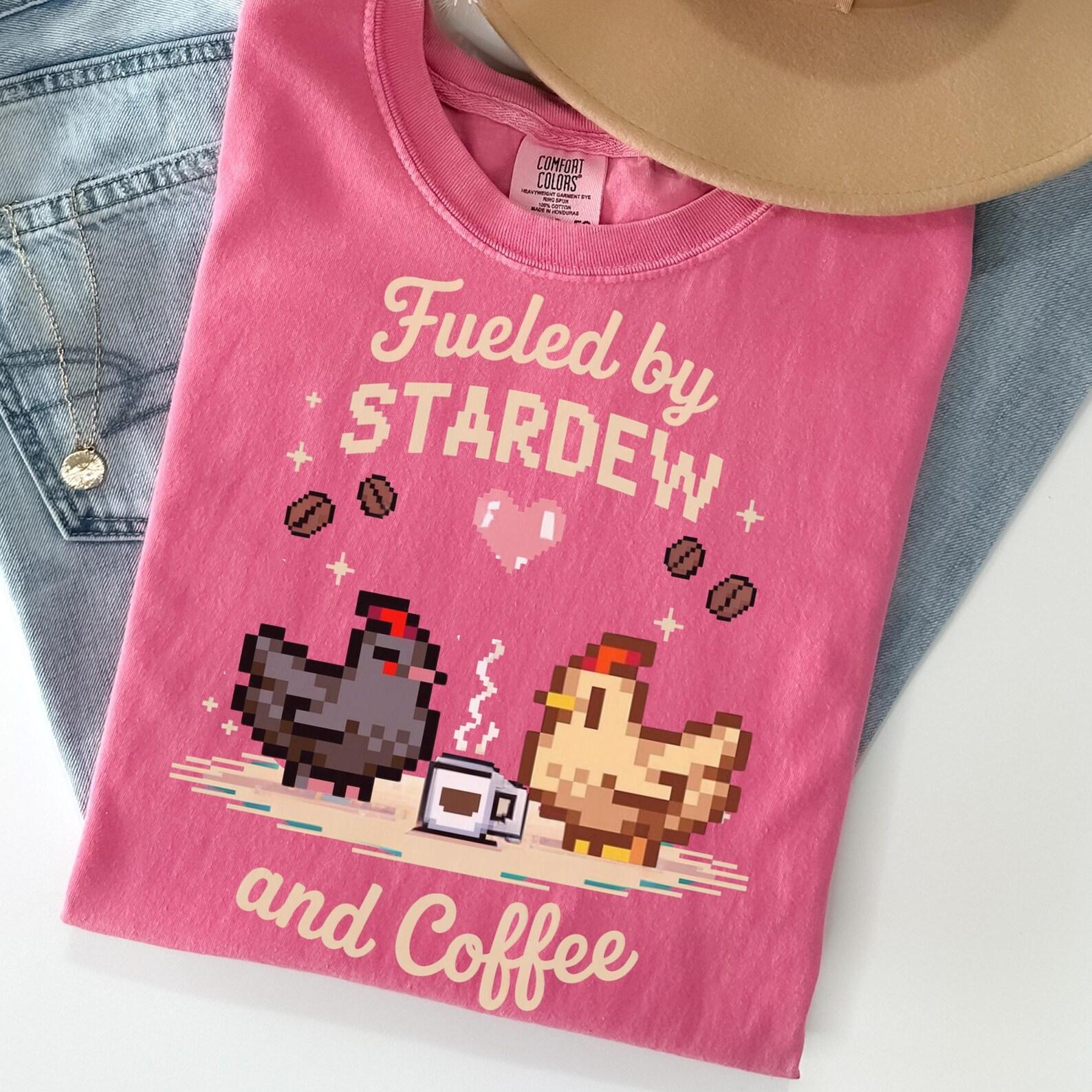Fueled by Stardew Coffee Shirt Gamer Girl Cottagecore Tee Cozy Game Aesthetic Gift for Her Pixel Chicken Stardew Valley Farm Merch 3XL