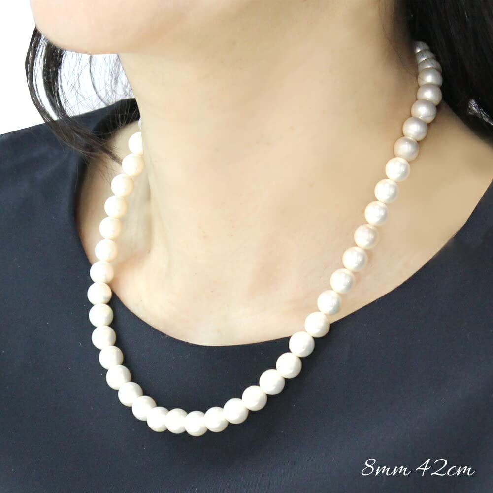 miwaki Shell Pearl Necklace Pearl Magnetic Clasp Jewelry Box Made in Japan White Silver n3647 8mm 44cm Women's