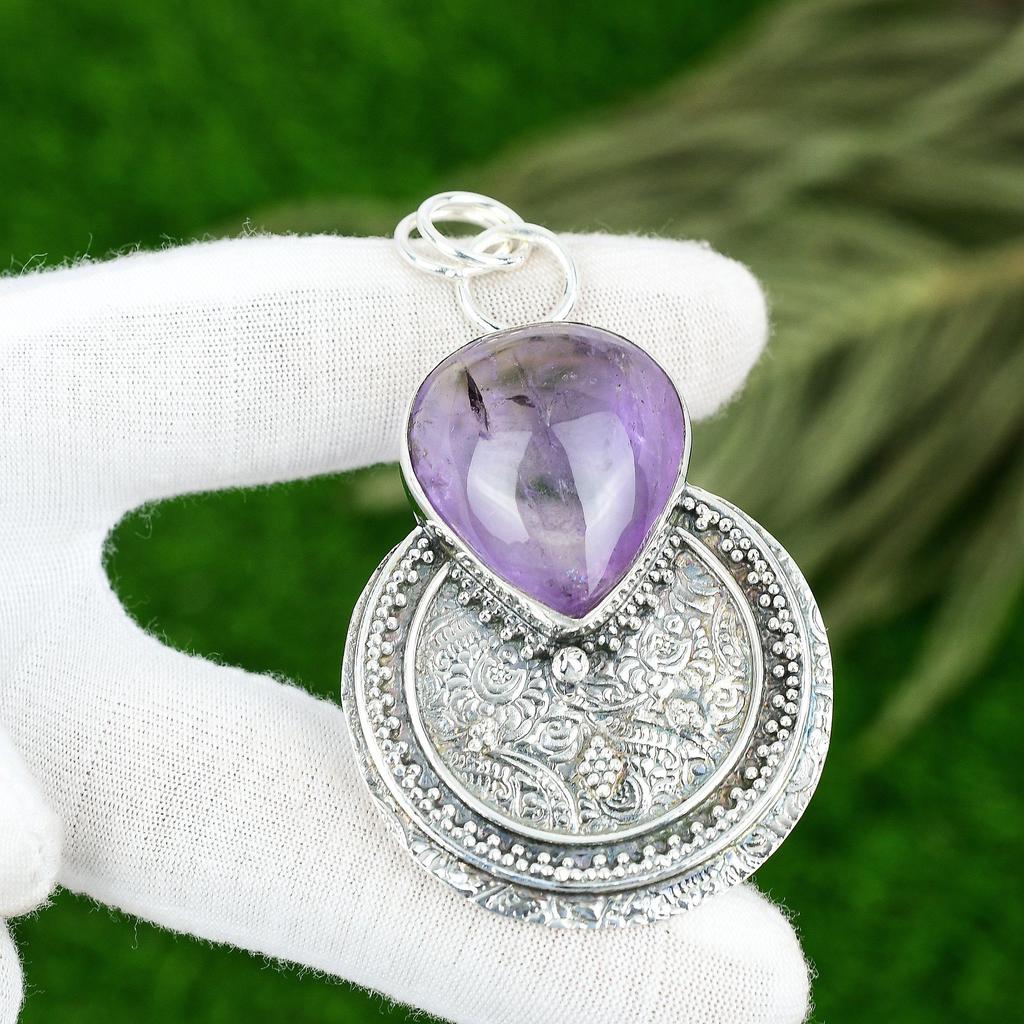 Sisters Day Sale Pear Natural Star Amethyst 925 Silver Handmade Pendant Jewelry