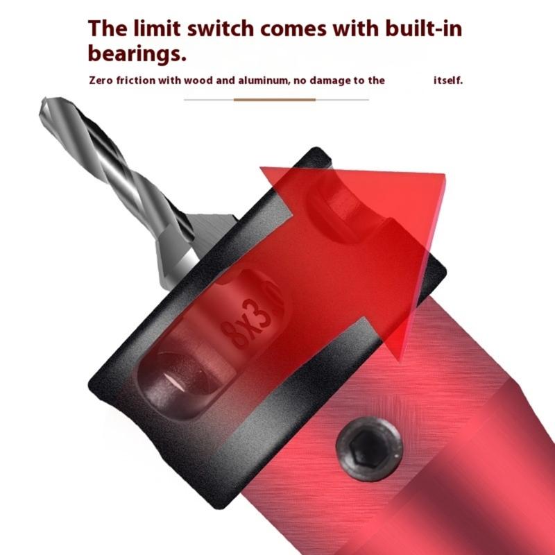 Multifunction Countersink Drill Bit Set with Adjustable Depth Stop Converts To 45 Degree Chamfer for Various Materials