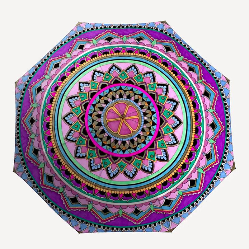 1pc Mandala Art Automatic Umbrella - Stylish, Durable, with 8-Rib Manual Open Design, Elegant Black Handleyy250920177