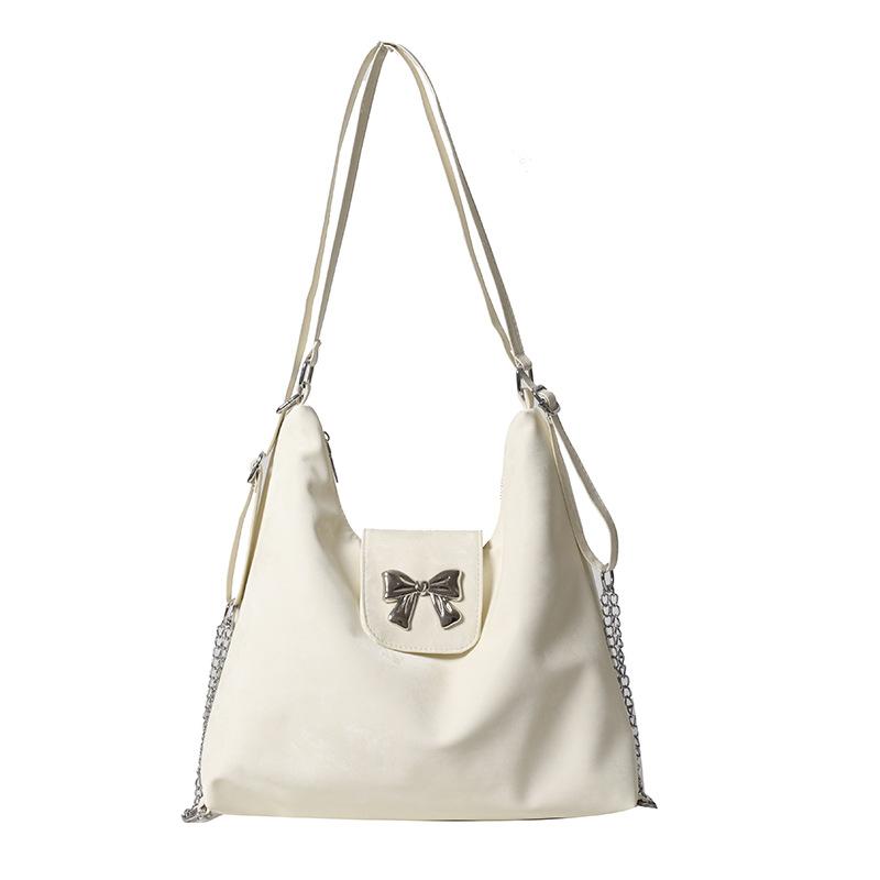 Bolsa tote portátil personalizada com laço para mulher, mochila casual versátil multiuso, bolsa de ombro mensageiro texturizada
