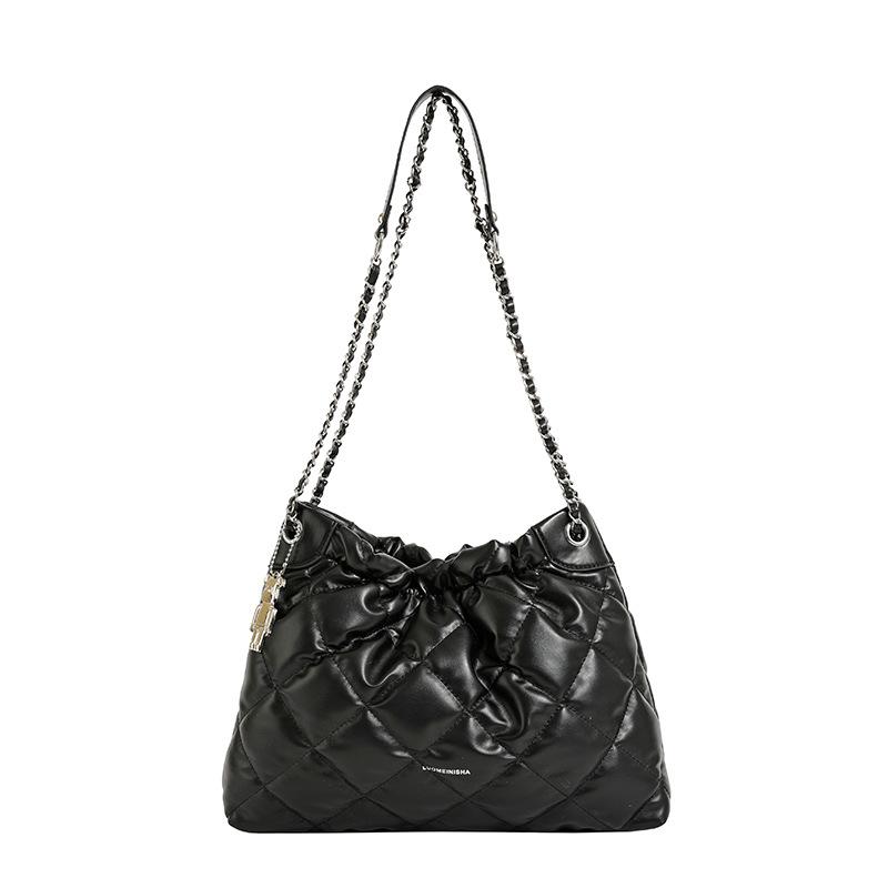 Rhombus embroidery thread fashion soft leather chain bag women's 2025 spring new versatile messenger bag bucket bag women