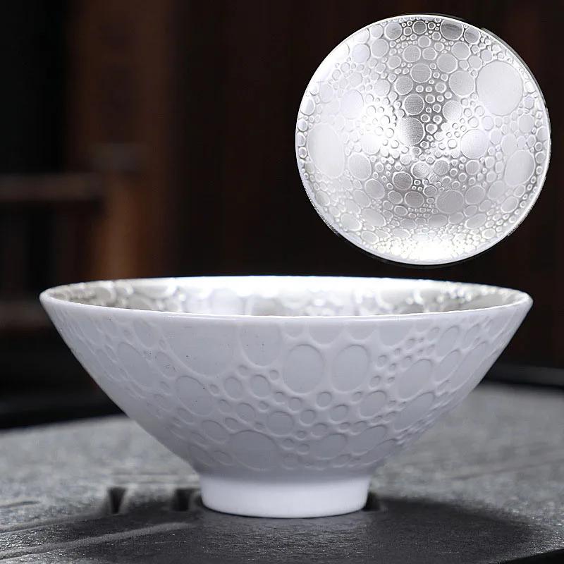 Yüksek Kalite Gümüş Kaplama Seramik Çay Fincanı Kupaları Çay Fincanları İçin Japon Çay Fincanı Jingdezhen Kupa Çay Fincanı Çay Fincanları Set Kase Puer Çin