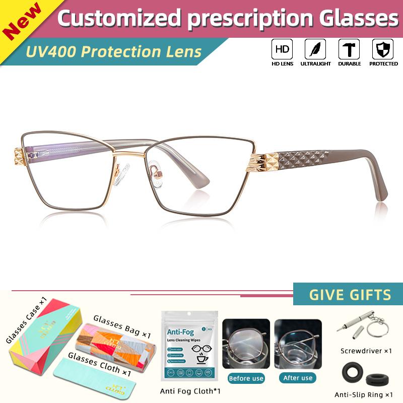 CLLOIO New Design Cat Eye Anti Blue Light Prescription Glasses for Women Fashion Myopia Optical Progressive Computer Eyeglasses