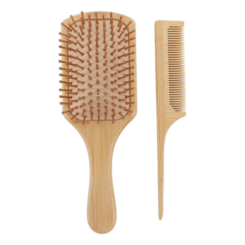 Wooden Paddle Comb Set Brush and Tail Comb Set Paddle Detangling Hairbrush and Tail Comb for Styling