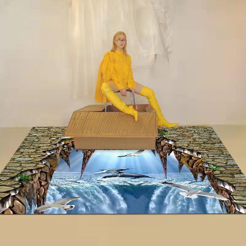 

3D Ocean Breakthrough Rug Optical Illusion Entryway Doormat NonSlip Easy Clean Fun Carpet for Living Room Bedroom Pet Friendly 40X60cm