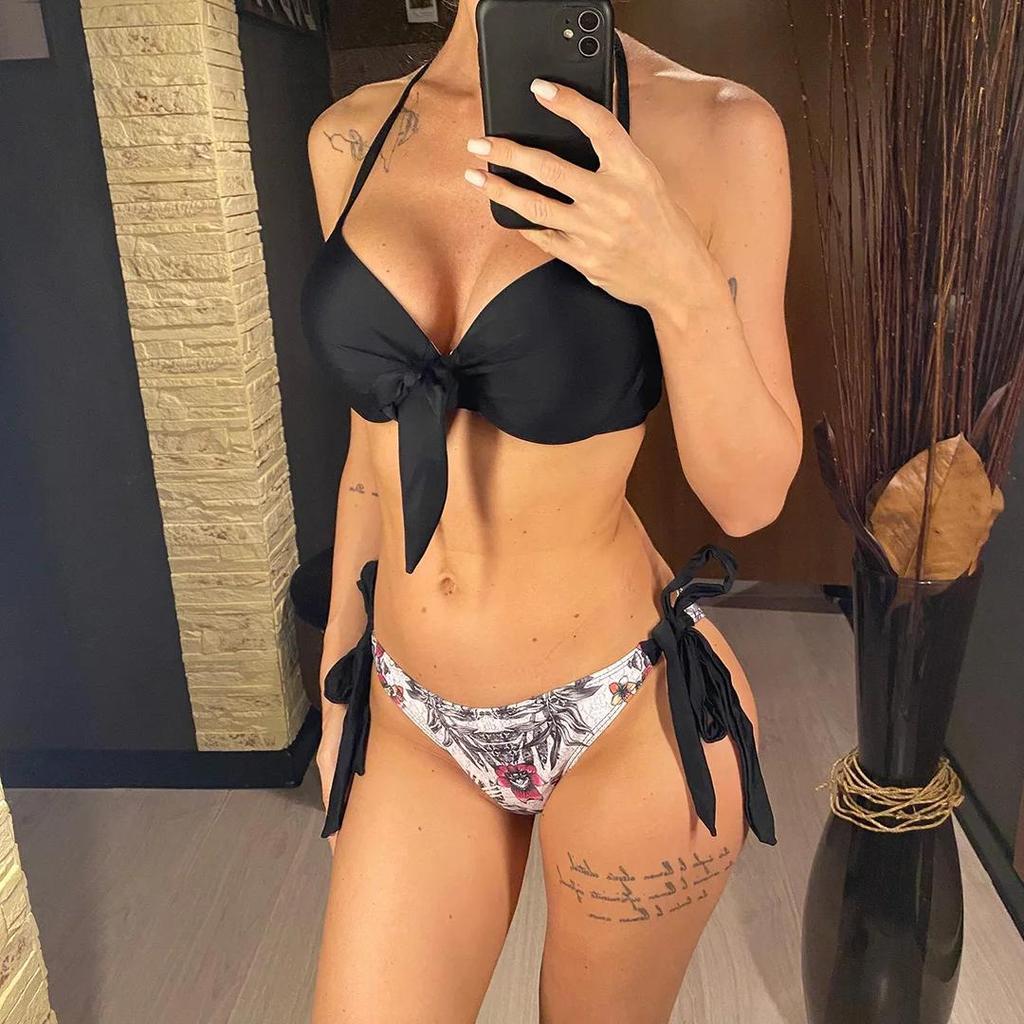S - XL Bikini Sexy Estampado de Flores con Aros Traje de Baño Femenino Ropa de Baño para Mujer Bikini de Dos Piezas Traje de Baño