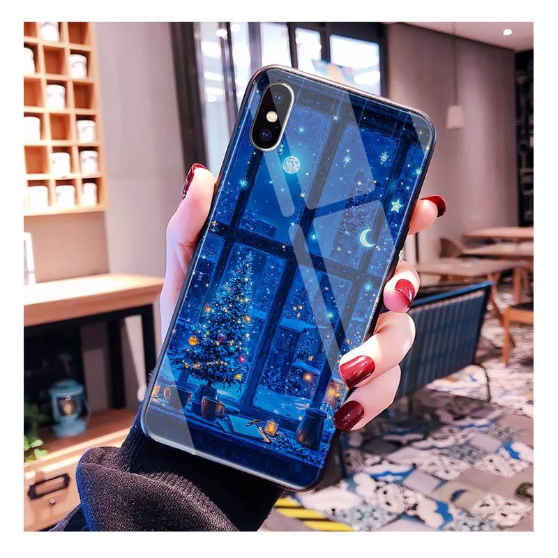Glass Phone Case For iPhone 17 Pro Max Air 17 16 15 14 13 Pro Max 15 16 Pro 15Plus Christmas Tree Light