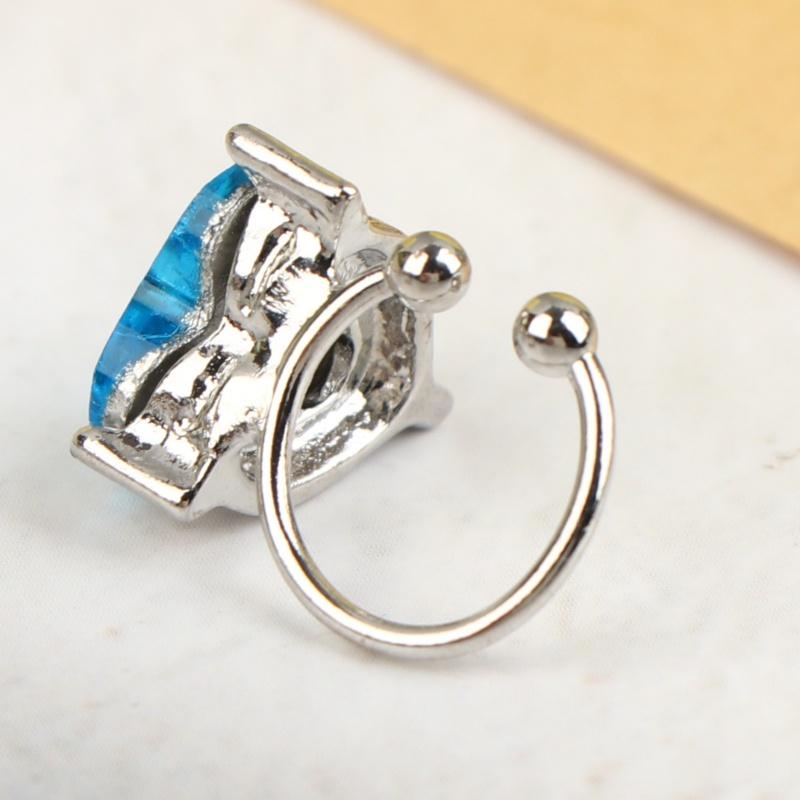 2Pcs Fake Piercing Clip Earrings Delicate Blue Heart Zircon Buckle Ear Cuff Cartilage Ear For Women  Jewelry Gift