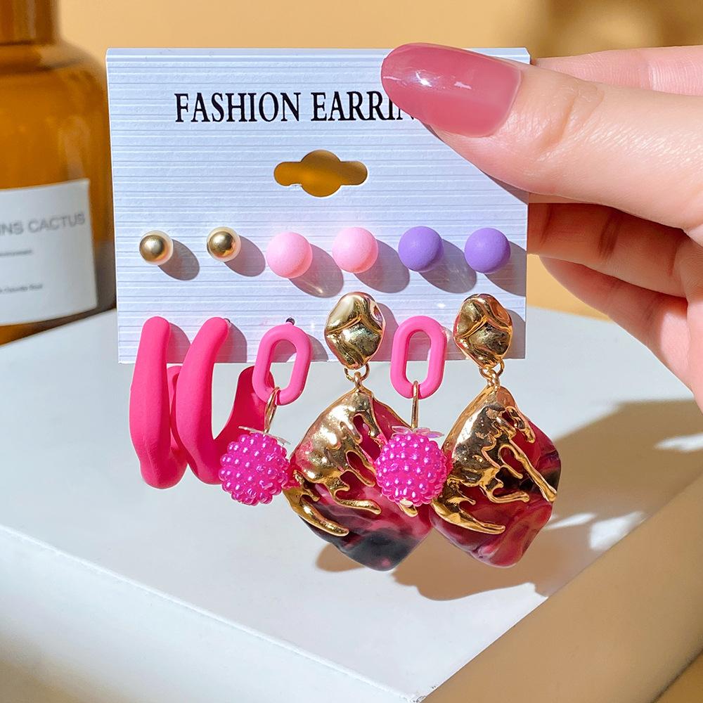 Exaggerated Shape Earrings 6-Piece Set Premium Geometric Light Luxury Earrings Earstuds Earrings Combination Jewelry Gift