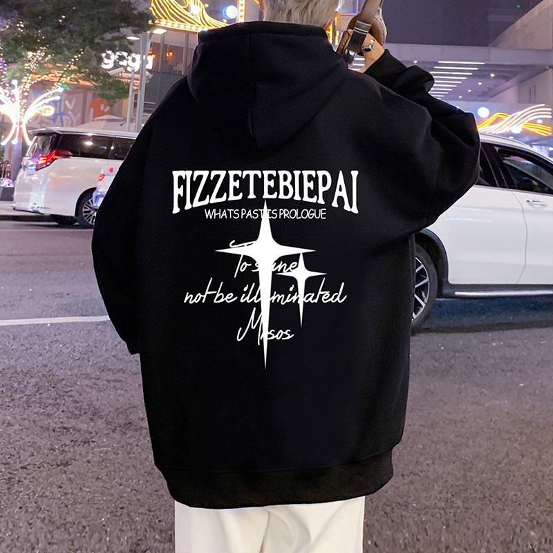 Vintage American Oversize Fleece Hooded Sweatshirt Men Casual Couple Top