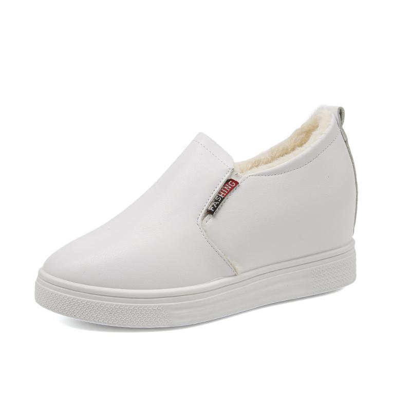 Mode Damen Leder Frühlingstrend Lässige flache Schuhe Mode Einfarbig Slipper Dicksohlige vulkanisierte Schuhe für Damen Plus Samt