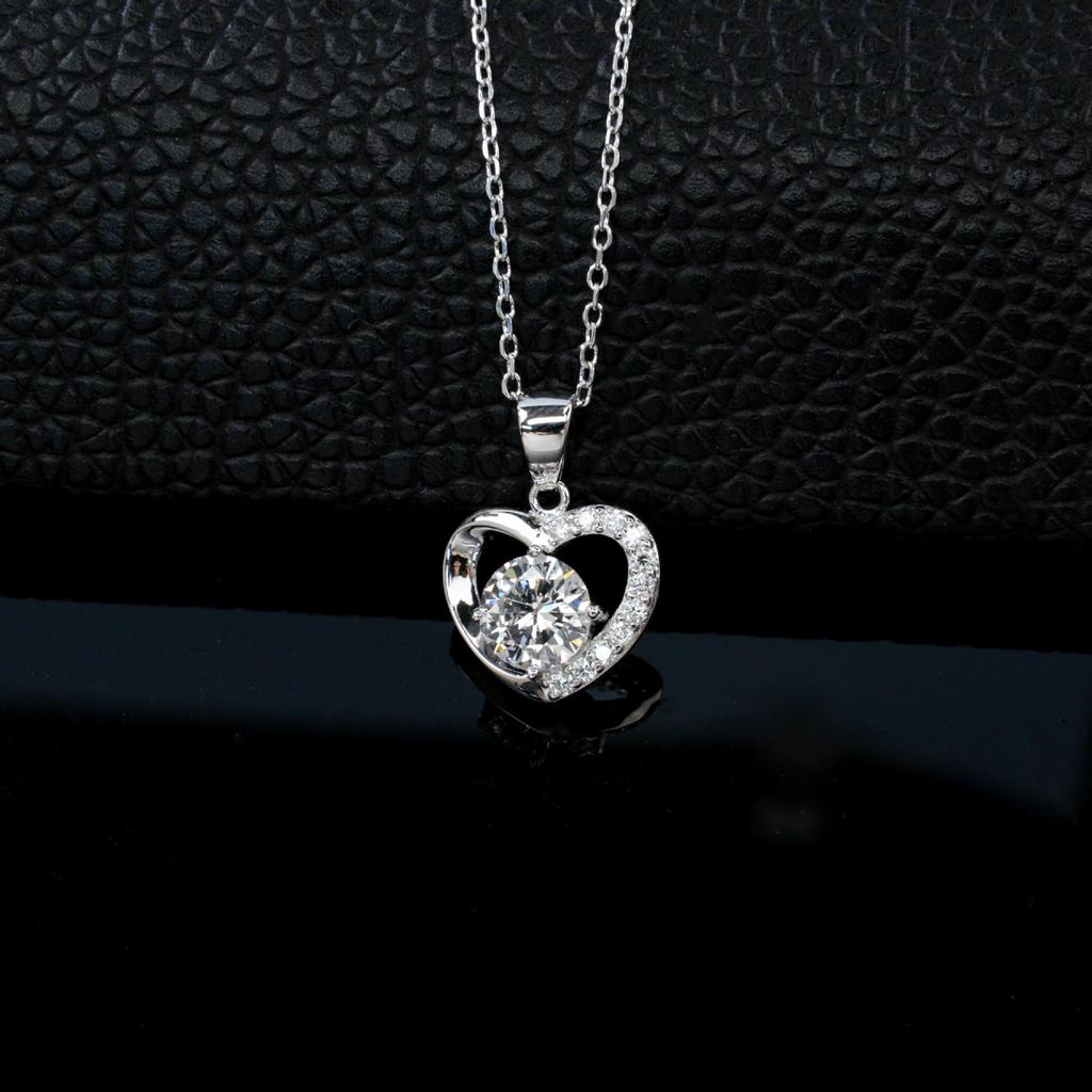 S925 Sterling Silver Heart Stone Necklace for Women - Romantic Everyday Wear, Perfect for Dating & Valentine's Day.