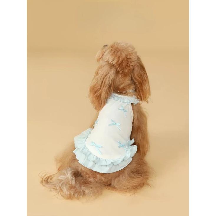 Summer Thin Pet Cool Dress Ruffle Hem Halter Strap Dress Lovely Bow Decoration Breathable Sleeveless Pet Clothes for Pets
