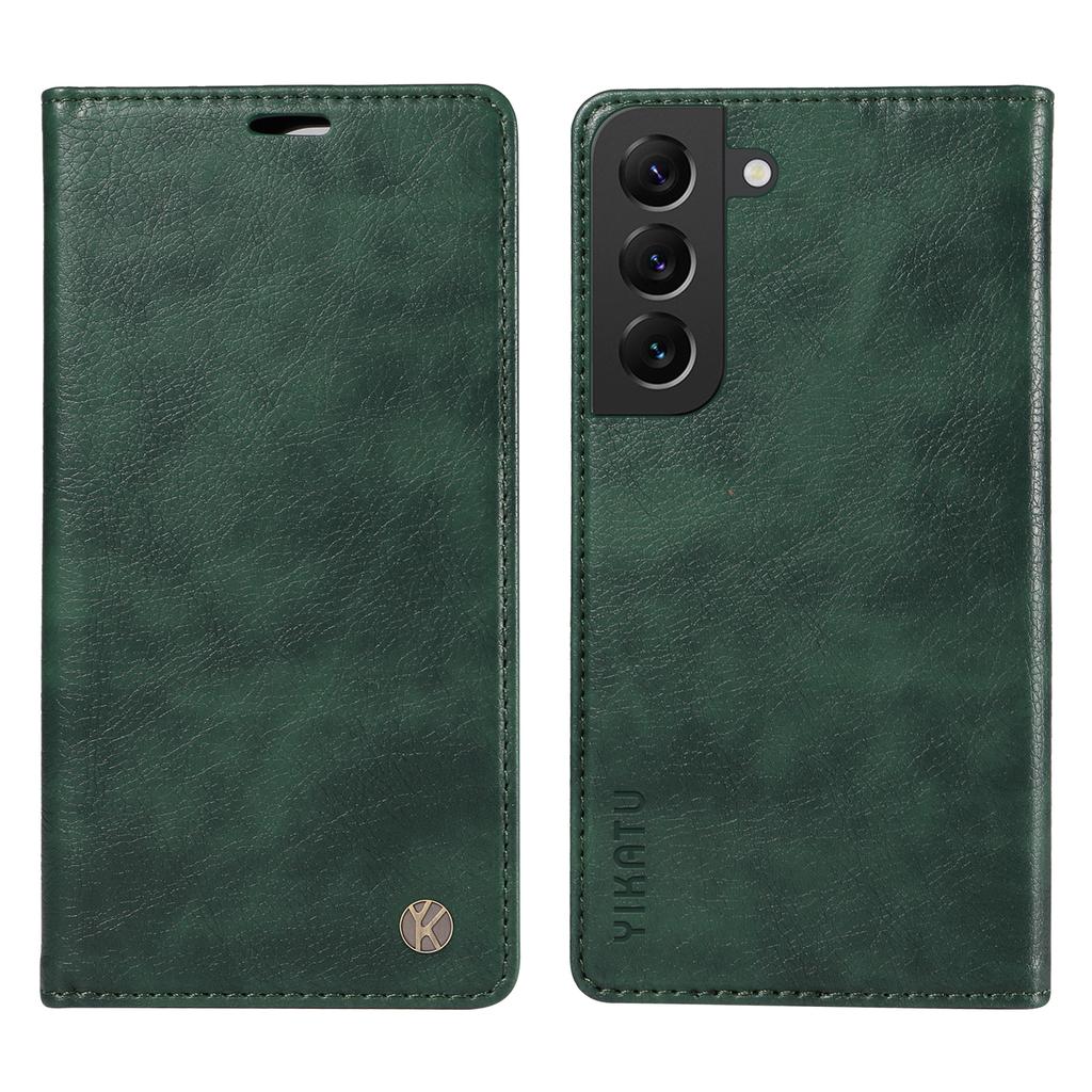 YIKATU YK-006 For Samsung Galaxy S22 5G Magnetic Case Litchi Texture Leather Flip Stand Phone Shell