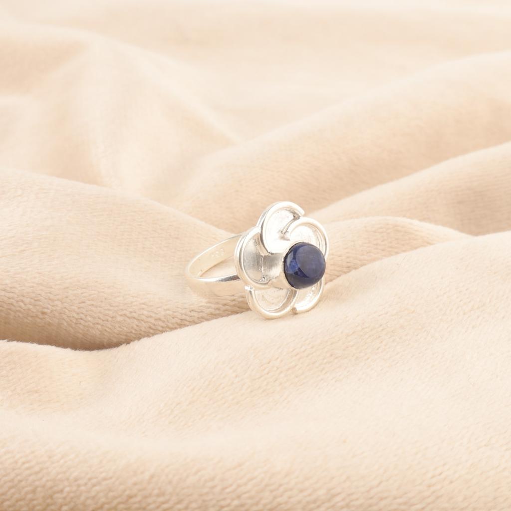 Round Third Eye Chakra Sodalite Stone Stackable Birthday Ring Jewelry 925 Silver RR-51-27