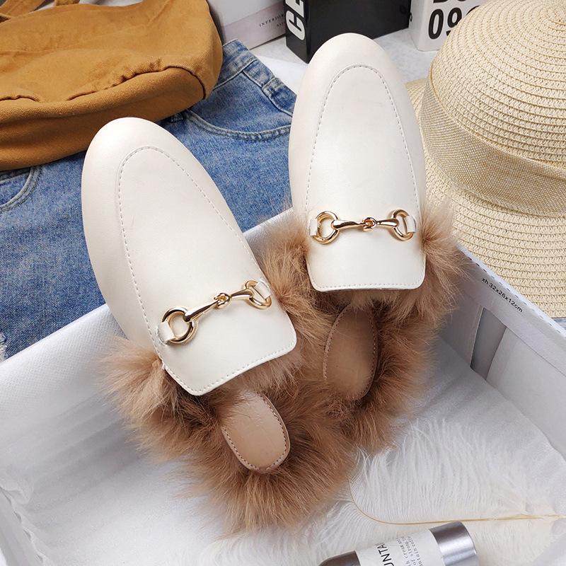Shoes Winter Warm Fur Women Loafers PU Leather Princess Flats