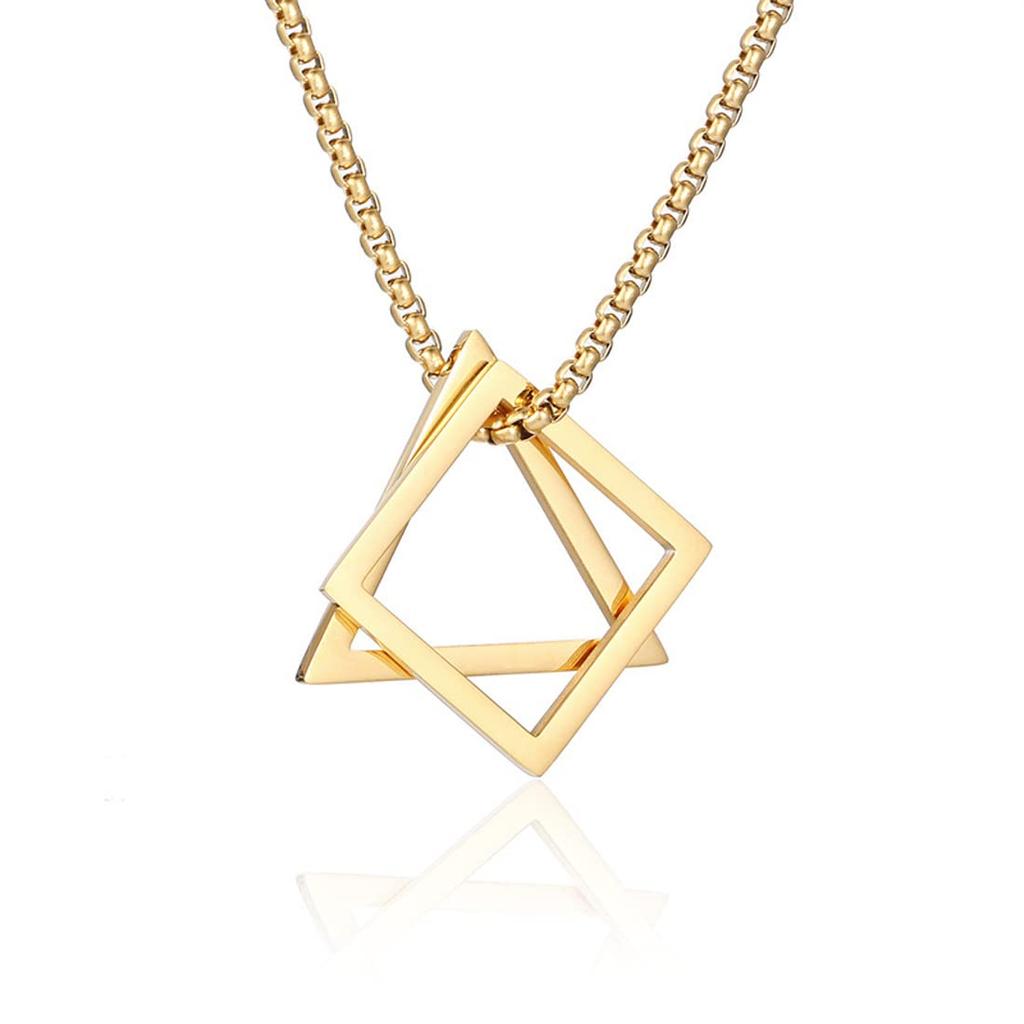 Necklace for Pink Triangle Square Fashion Accessory [Rockyu] Women, Gold, Simple, Necklace, Pendant, Titanium, Hypoallergenic, Party, Gift, Birthday,