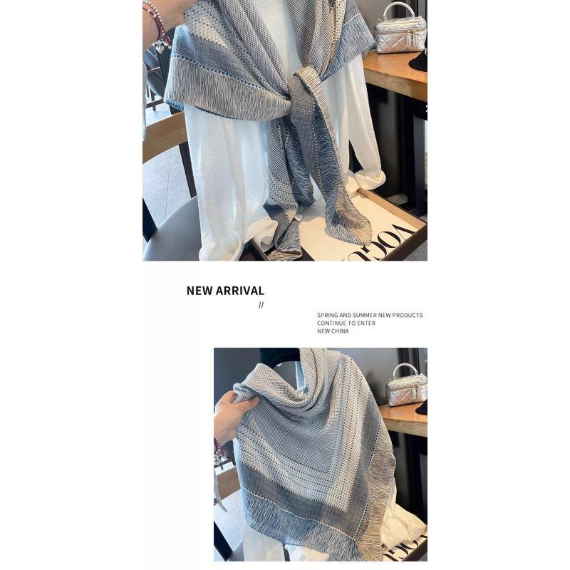 Women S Summer Plaid Large Square Scarf For Sun Protection Air Conditioning Shawl