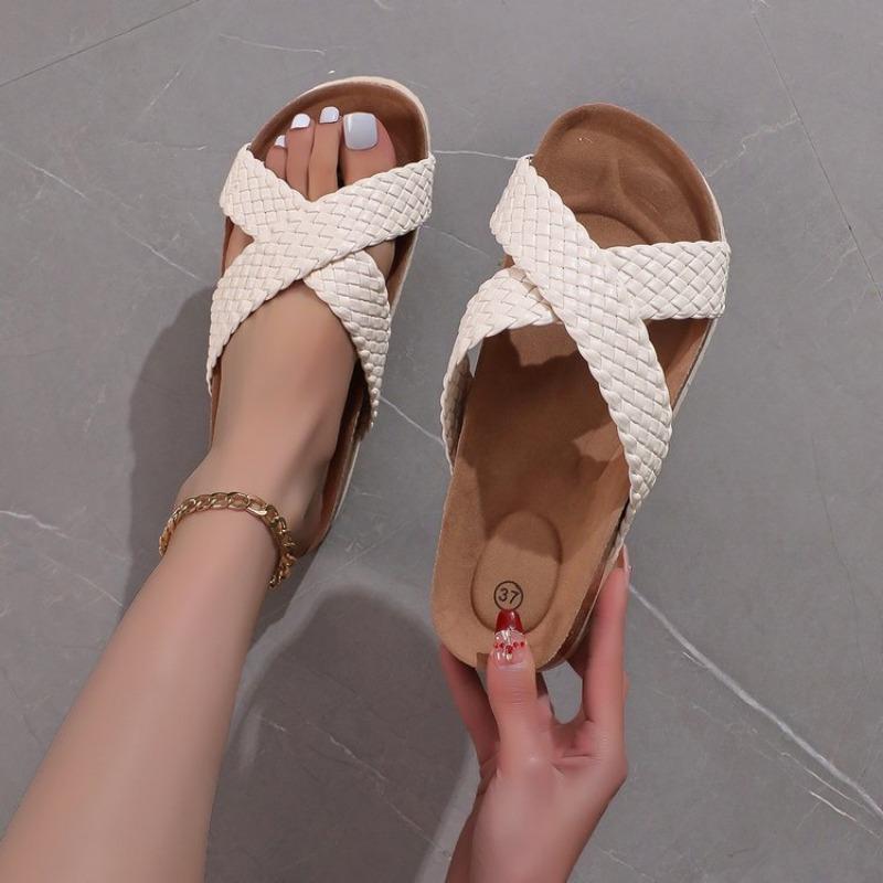 Large Size Cross Belt Platform Slippers Women's Summer TEUM Slippers Woven Belt Sandals