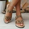 Trendy Leopard Print Women's Plus Size Sandals Summer Ankle Strap Slip-On Open-Toe Casual Shoes with EVA Sole for Beach,