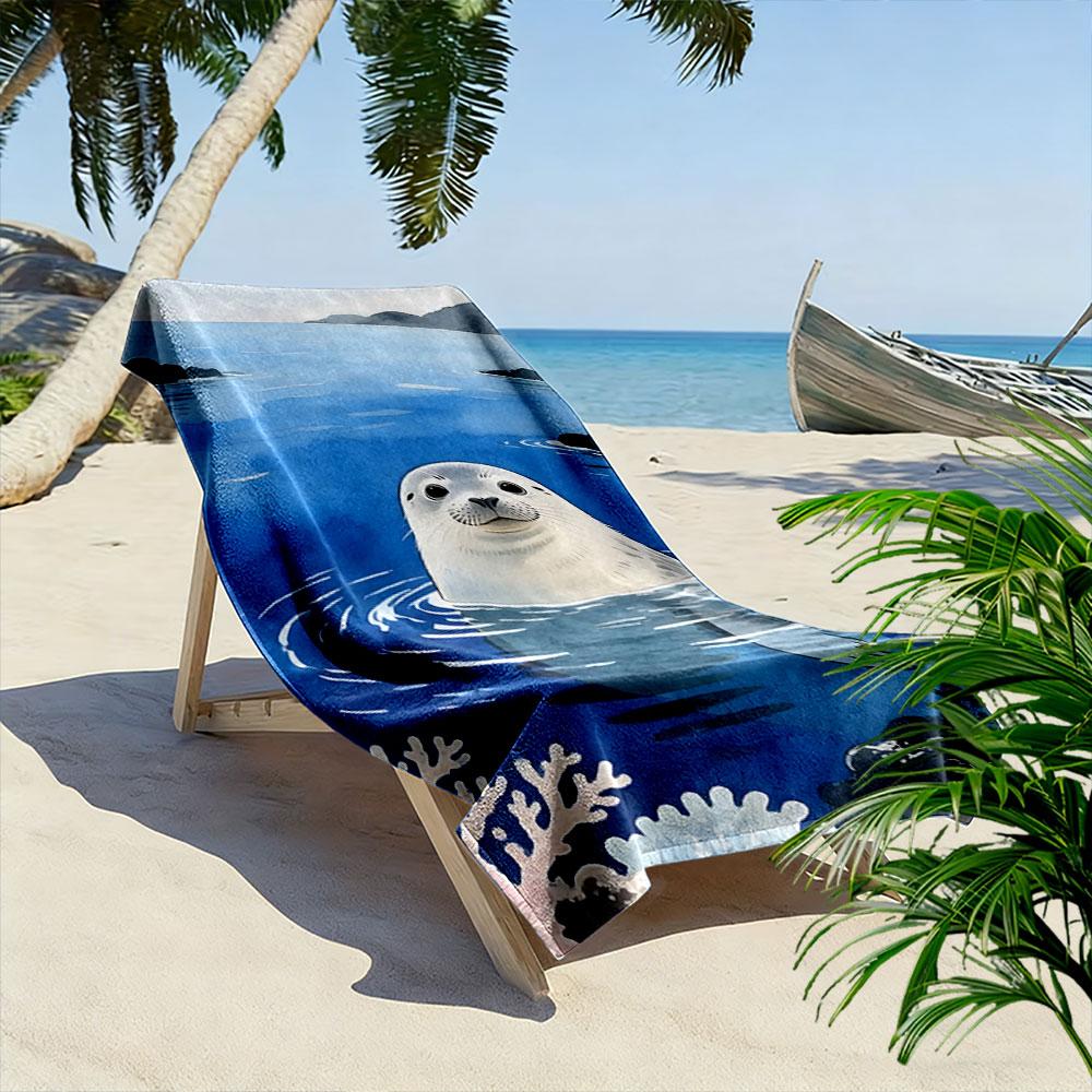 Gentle seal in serenity Print beach towel, quick drying, suitable for travel, outdoor sports, jogging, the beach and swimming, gift