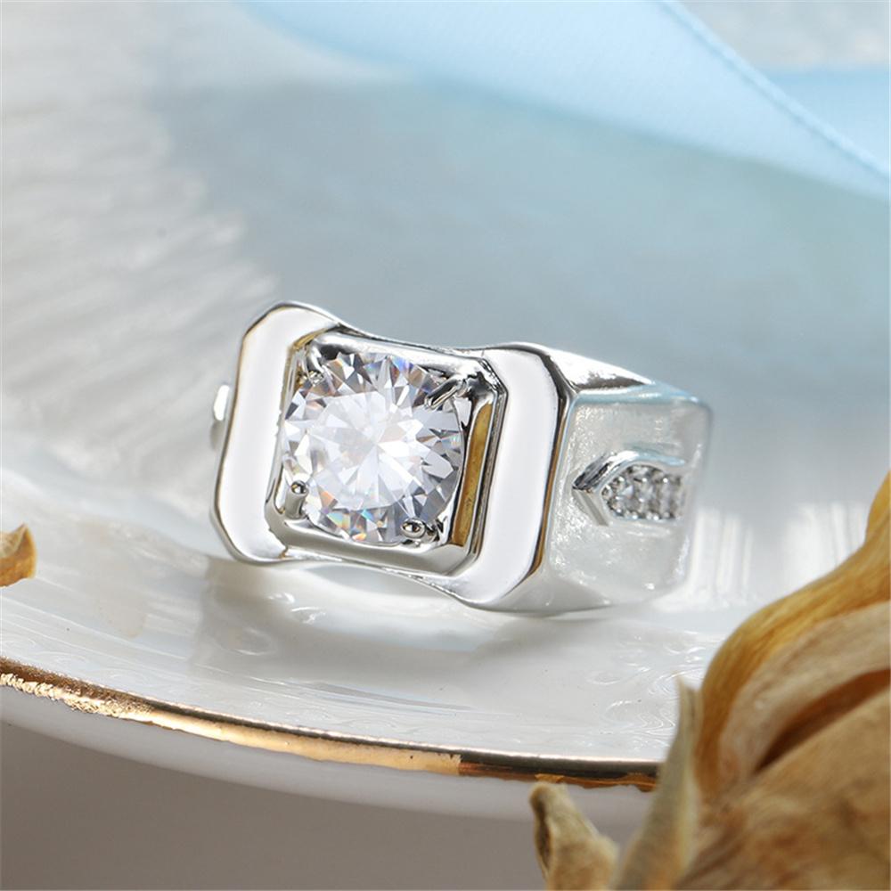 Anello di Fidanzamento Uomo Donna Bianco Tondo Pietra di Zircone Argento Vintage Colore Matrimonio Per Uomini Donne