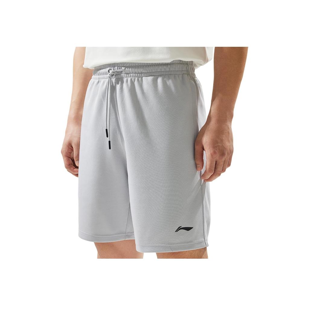 Li Ning Fitness Series Logo Breathable Moisture-Wicking Sports Knit Casual Shorts Men Shorts Mist-Gray AKSU471-4
