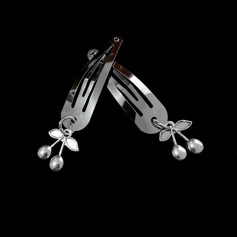 New Fashion Punk Hair Card Silver Metal Edge Clip Cherry Cross Love Flower Chain Hairpins One Word Clip Women's Headdress