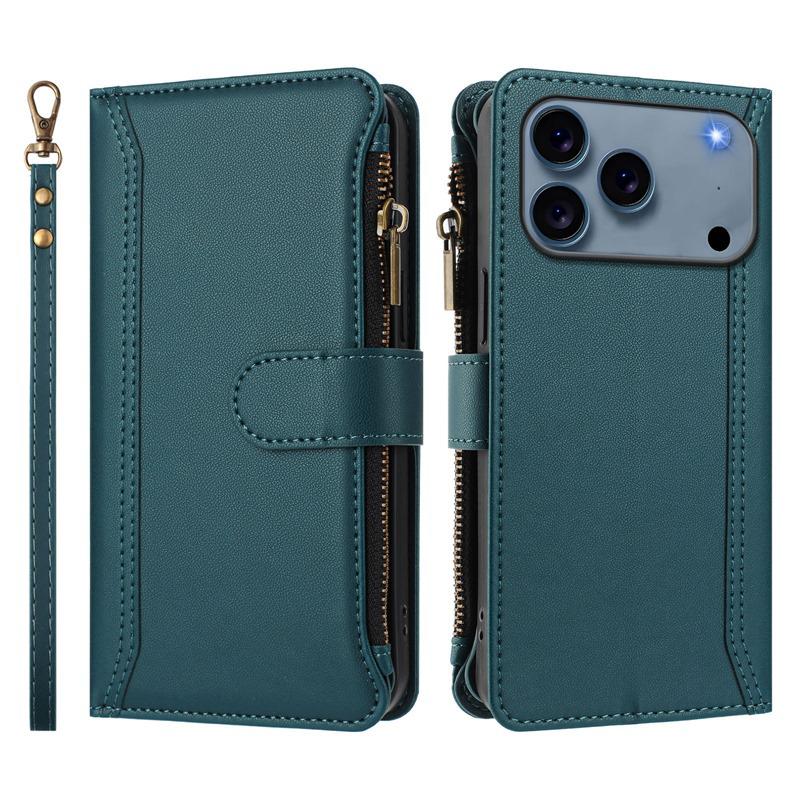 Apple 17 Pro Max Solid Color Zipper Wallet Case for Nine Cards – Compatible with iPhone 16/15/14