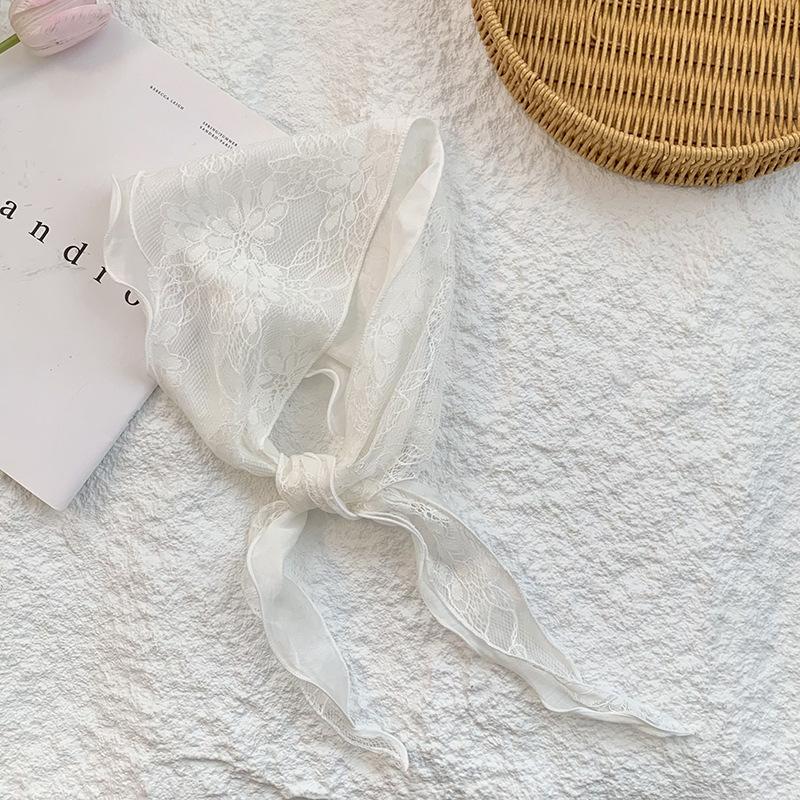 New splicing solid color light triangle scarf lace hollowed out pure silk scarf head scarf fart curtain